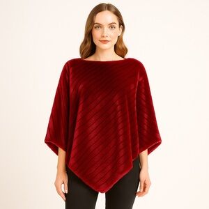 Faux Fur Cape Poncho L/XL Red/Wine Soft Cozy by Black Rivet Elegant Winter Wrap